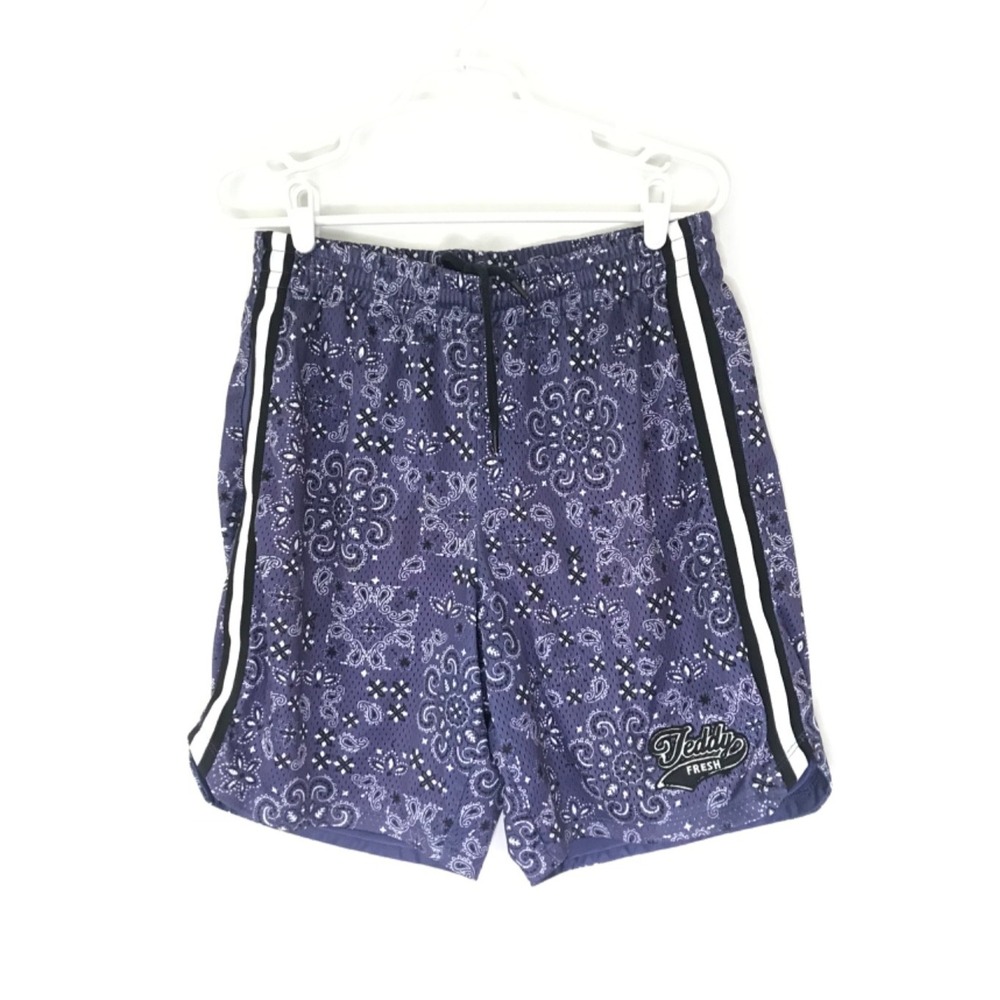 Teddy Fresh Men's Mesh Basketball Shorts Blue Paisley Pockets Lined Size M